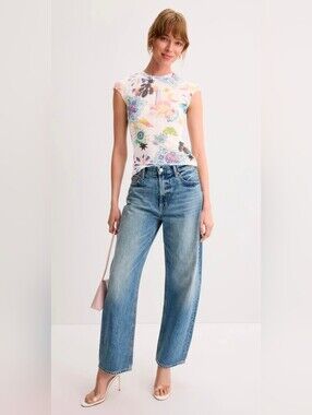 AFRM Nina Sheer Top Shirt Tee Cap Sleeve Cut Off XS